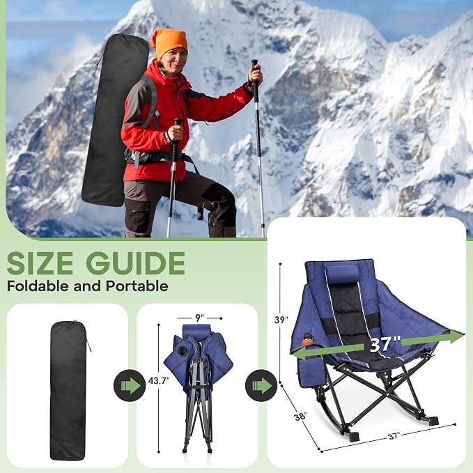Suteck Oversized Rocking Camping Chair, Thick Padded Folding Rocking Chair - Image 2