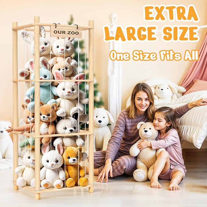 Woodure Stuffed Animal Storage & Organizer, Wooden Cute Zoo Toy Holder - Image 5