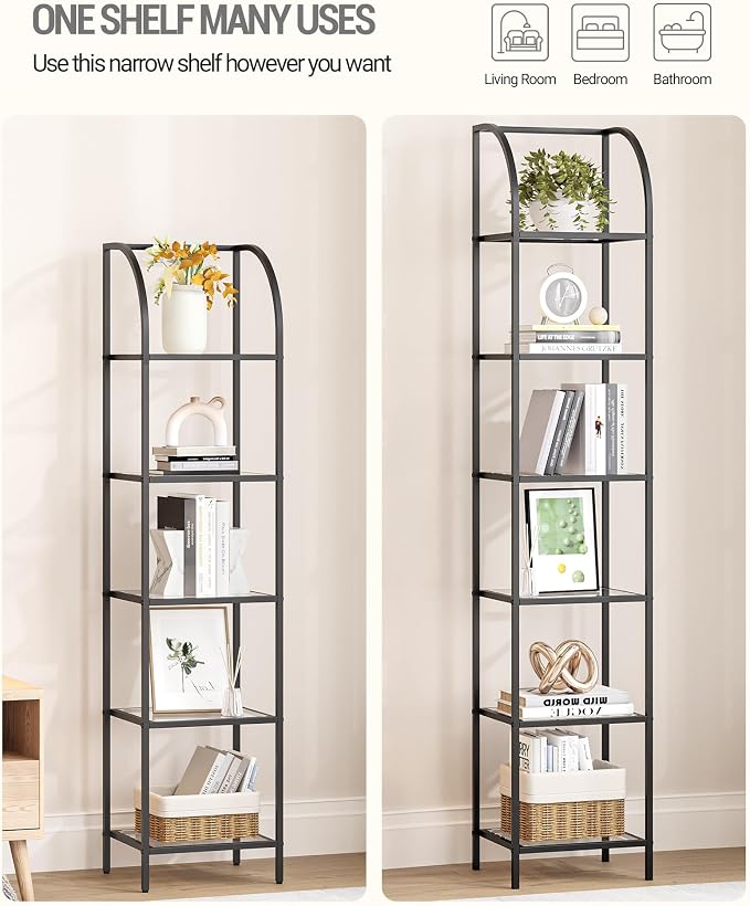 Hzuaneri Bookcase Bookshelf, Tempered Glass Arched Bookshelf - Image 3