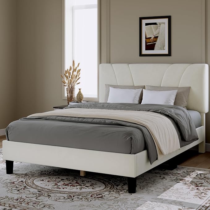 Novilla King Bed Frame and Headboard, King Bed Frame, Velvet Upholstered Bed - Image 3