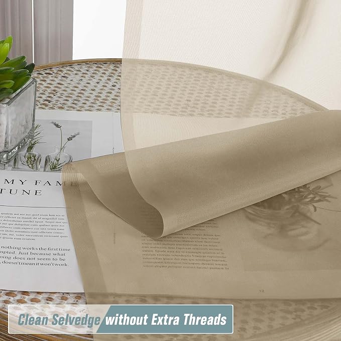 Taupe Small Sheer Curtains Tier 24 Inches Length 2 Pieces, Light Filtering Cafe - Image 5
