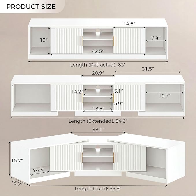 IRONCK TV Stand for 55-80 Inches TVs, Extendable Corner Entertainment Center - Image 2