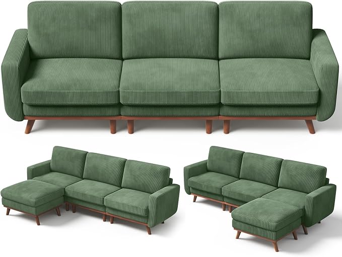 Vesgantti 97" L-Shape Modular Sofa, 3-Seat Corduroy Couch - Image 2