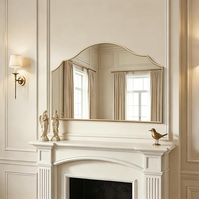 Besdomus Oversized Scalloped Gold Mirror: 54"x34" Modern Minimalist Wood Frame - Image 6