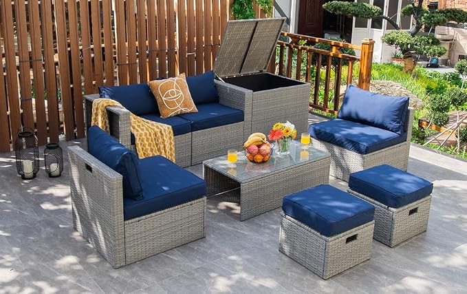 Tangkula 8 Piece Patio Wicker Furniture Set, Patiojoy Space Saving Outdoor PE by TANGKULA