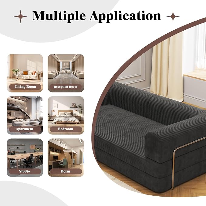 Garvee 78" Convertible Sleeper Sofa Bed, Plush Corduroy Futon Loveseat - Image 6