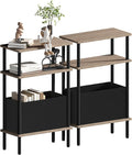 Narrow Side Table with Fabric Basket, Slim Nightstand with 3-Tier Storage Shelf by Unknown