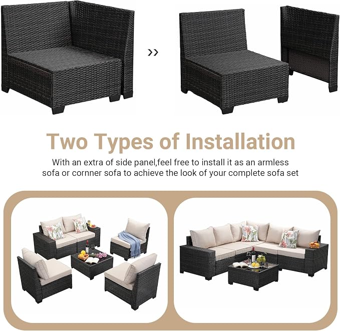 Jing's Villa 6-Piece Patio Furniture Set, All-Weather Outdoor Wicker Sectional - Image 8