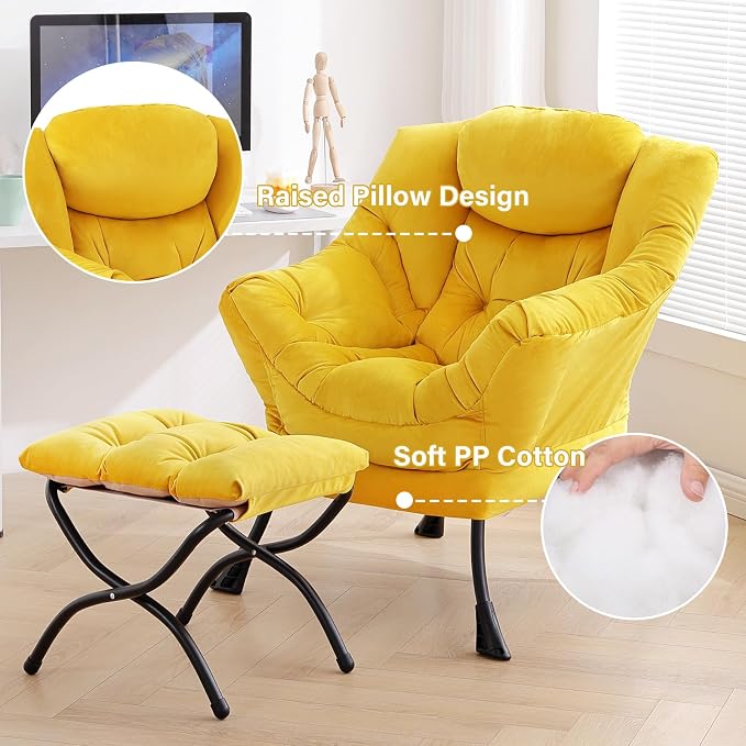 Tiita Lazy Chair with Ottoman, Comfy Leisure Sofa Reading Chair with Footrest - Image 4