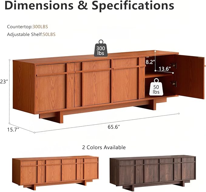 TV Stand for 75 Inch TV, Mid Century Modern TV Stand - Image 2