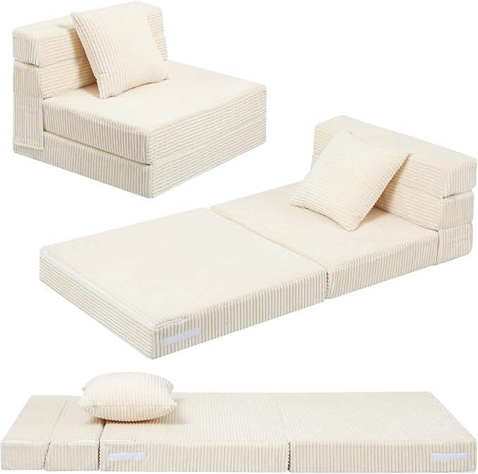 MeMoreCool Folding Sofa for Kids, Corduroy Fold Out Futon Chair, Small Foldable by MeMoreCool