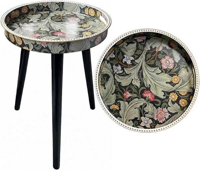 Small Round Side Table Vintage Floral by Zosenley