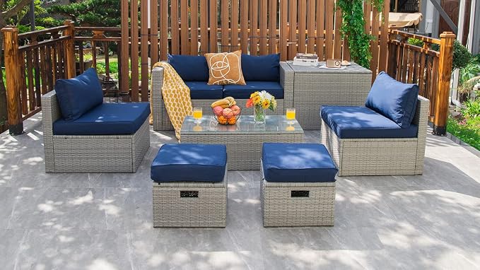 Tangkula 8 Piece Patio Wicker Furniture Set, Patiojoy Space Saving Outdoor PE - Image 2