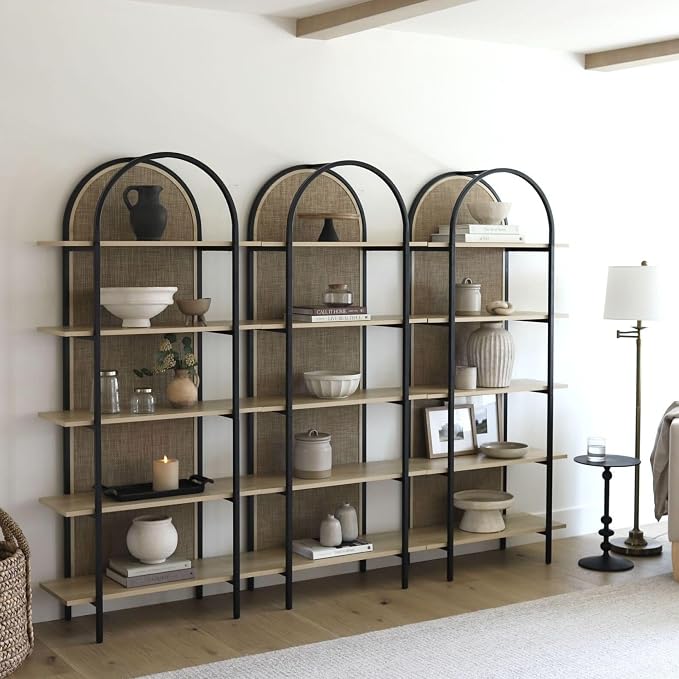 Nathan James Amara Bohemian 5-Shelf Etagere Bookcase, Rattan Open Bookshelf - Image 9