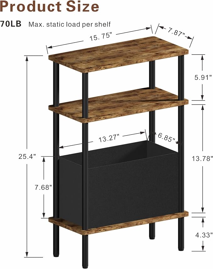 Narrow Side Table with Fabric Basket, End Table - Image 3