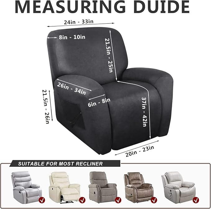 ANARACHON Recliner Chair Covers Leather Like, 4 Pieces Recliner Cover - Image 3