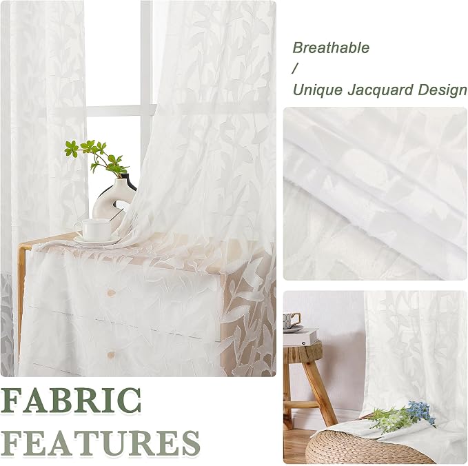 Lecloud Leia Ivory Sheer Curtains 84 Inches Long 2 Panels, Airy Voile Jacquard - Image 8