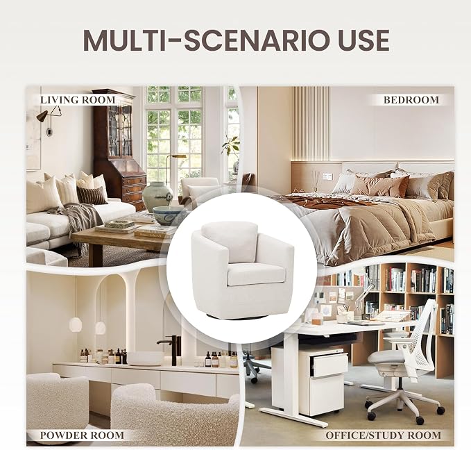 COLAMY 360° Swivel Accent Chair Set of 2 No-Sag Foam & Sturdy Metal Base - Image 7