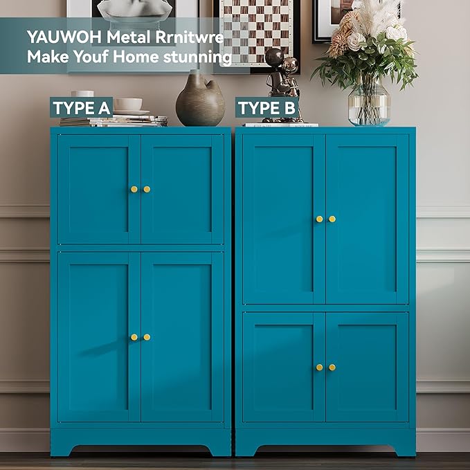 YAUWOH Blue Bathroom Floor Cabinet, Metal Storage Cabinet - Image 4