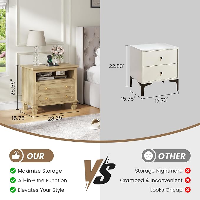FREDEES 28'' Large Nightstands Set of 2, Smart Bedside Tables - Image 6