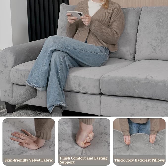 EASE MOOSE 88.5" Large Seat Velvet Loveseat Sofa, Soft Deep Seat Couches - Image 7