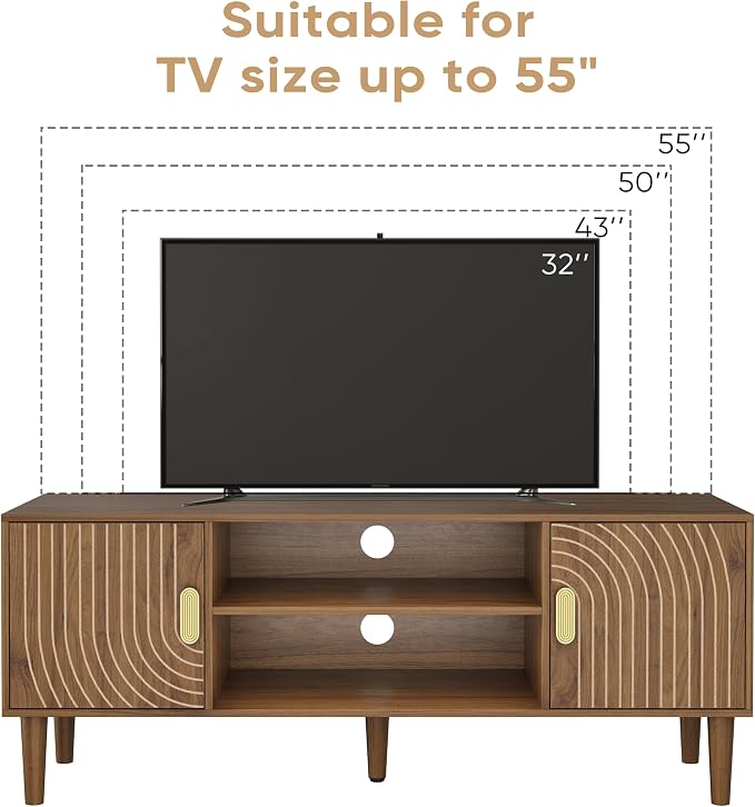 Smuxee Walnut TV Stand with Line Groove Design, 47.2" Mid Century Modern TV - Image 3