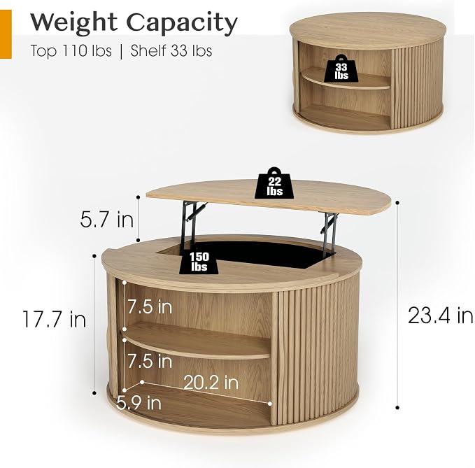 JOINICE 31.5" Round Lift Top Coffee Table - Image 2
