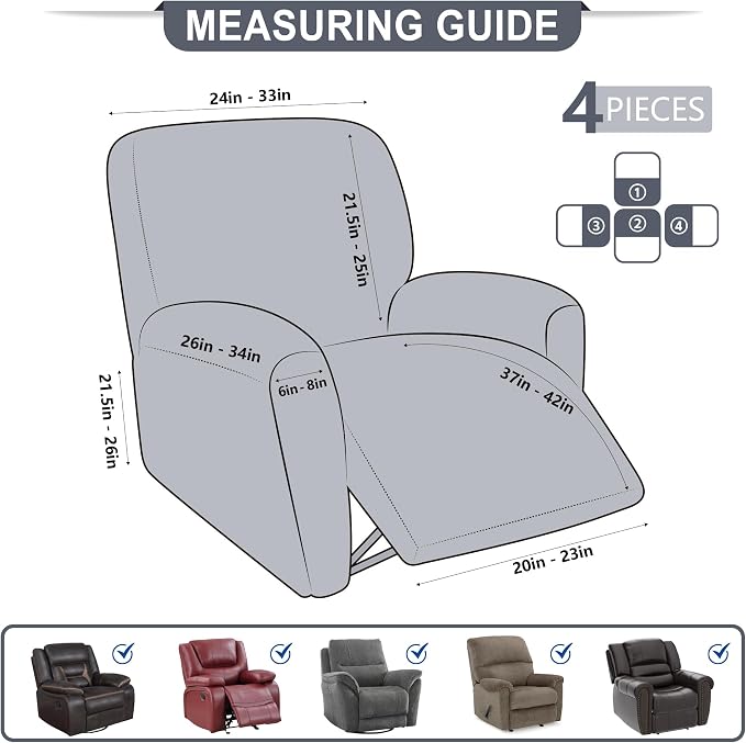 ANARACHON Leather Look Recliner Chair Covers, 4-Pieces Stretch Recliner Cover - Image 3