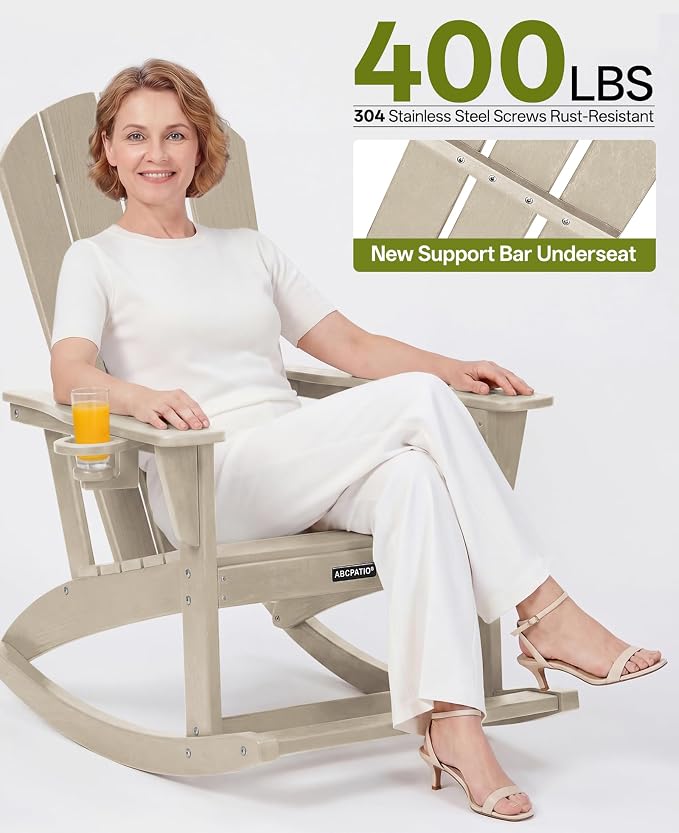 Outdoor Oversized Adirondack Rocking Chairs, All Weather HDPE Patio Rocking - Image 5