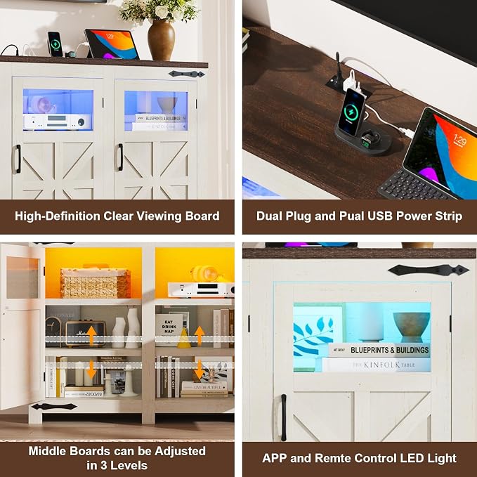64" Large LED Farmhouse TV Stand - Image 8