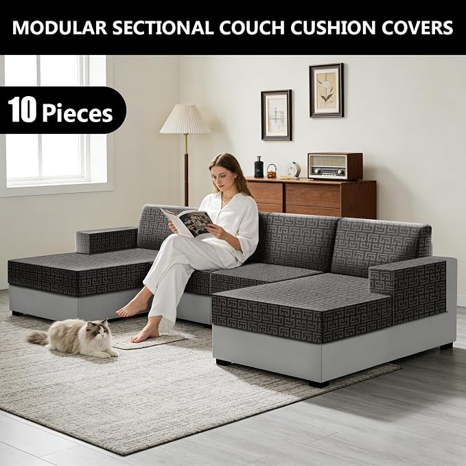 UNBBRRL 10 Pieces Stretch Sofa Cushion Covers - Image 6