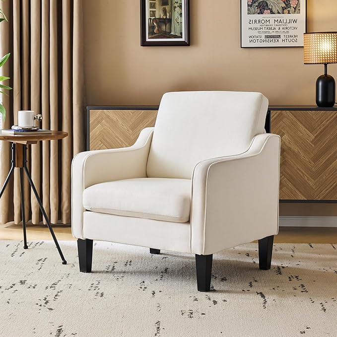 VINGLI Beige Accent Chairs for Living Room, Line Comfy Upholstered Chair Mid by VINGLI