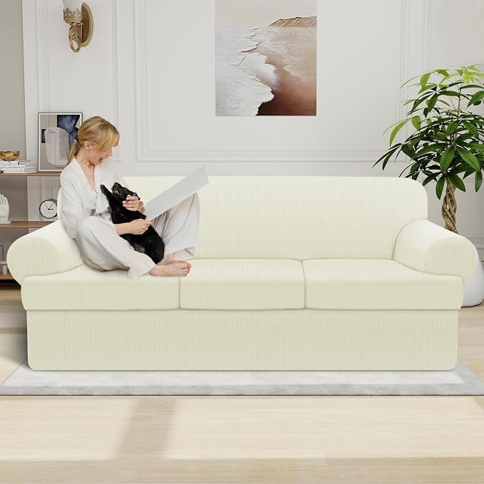 Waterproof Couch Cover 4-Piece Set Striped Sofa Slipcovers - Image 2