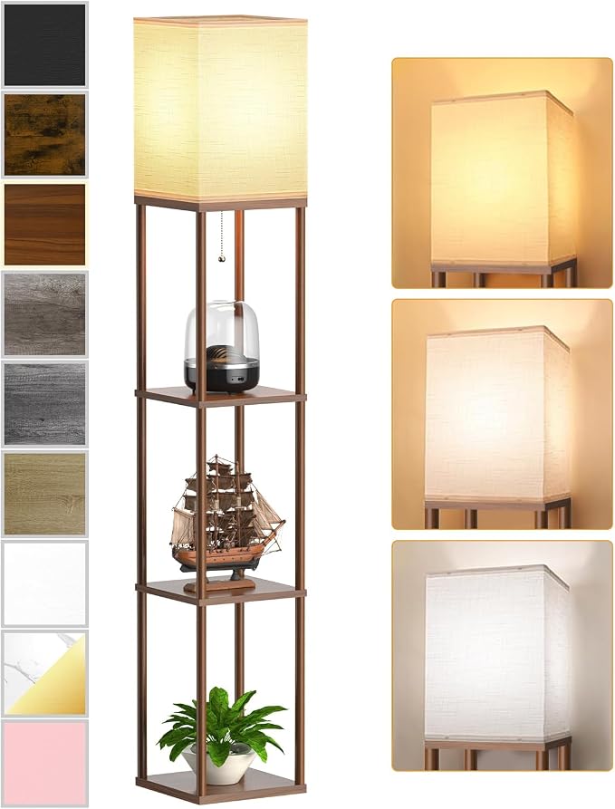 Floor Lamp with Shelves for Living Room Walnut Brown, Shelf Floor Lamp with 3 by PARTPHONER