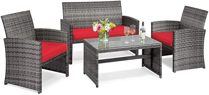 Tangkula 4 PCS Wicker Patio Conversation Set, Outdoor Rattan Sofas by TANGKULA