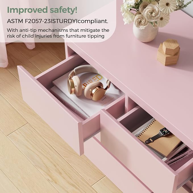 Jocoevol Modern Pink 7 Drawer Dresser - Image 5