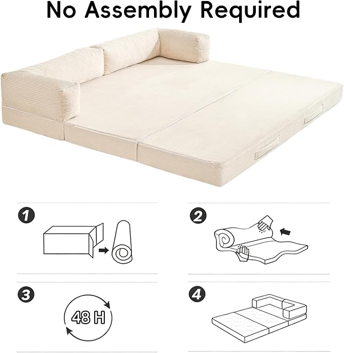 5-in-1 Convertible Sofa Bed, Corduroy Futon Couch Sleeper - Image 9