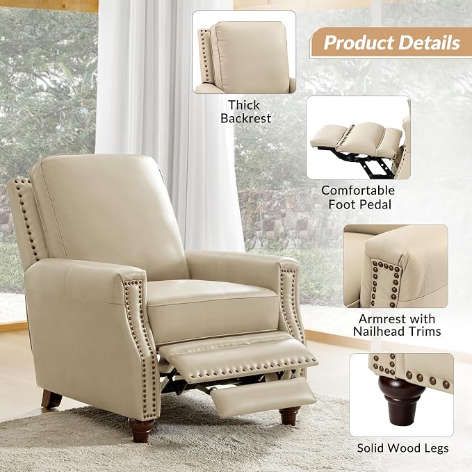 HULALA HOME Genuine Leather Manual Recliner Chair - Image 4