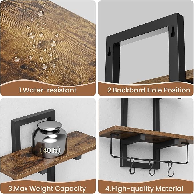 Creso hom Floating Shelves for Wall Set of 2, Wood Wall Shelf - Image 6