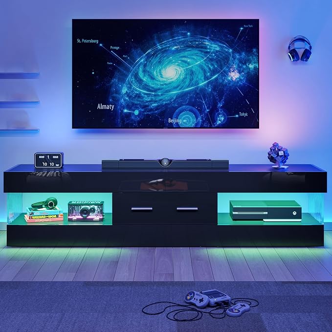 Bestier 67" Modern TV Stand for TVs 55 to 75 Inch, High Gloss LED Entertainment by Bestier