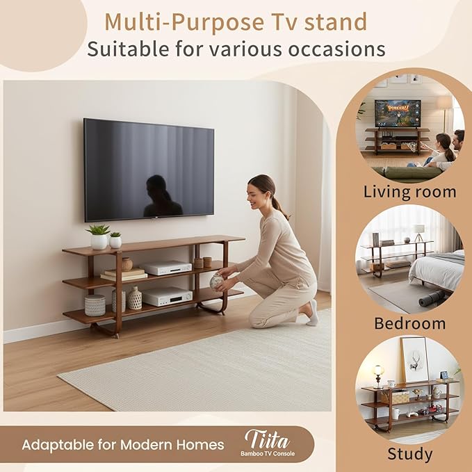 Tiita Wooden TV Stand for 65 Inch TV, Modern Media Console Table - Image 6