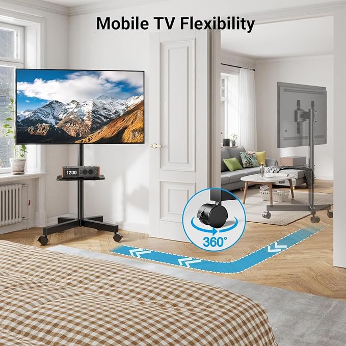 PERLESMITH Rolling TV Stand, Mobile TV Stand - Image 6