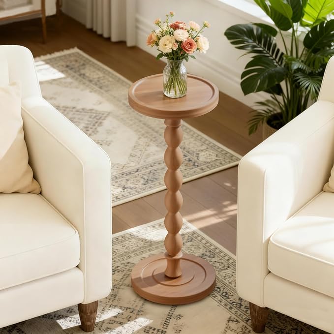 Solid Wood Drink Table, Rubber Wood‌ Small Round Side Table - Image 2