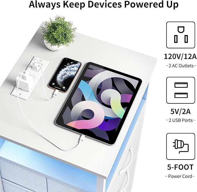 Fixwal Tall Nightstand with Charging Station, Night Stand with U-S-B Ports and - Image 5