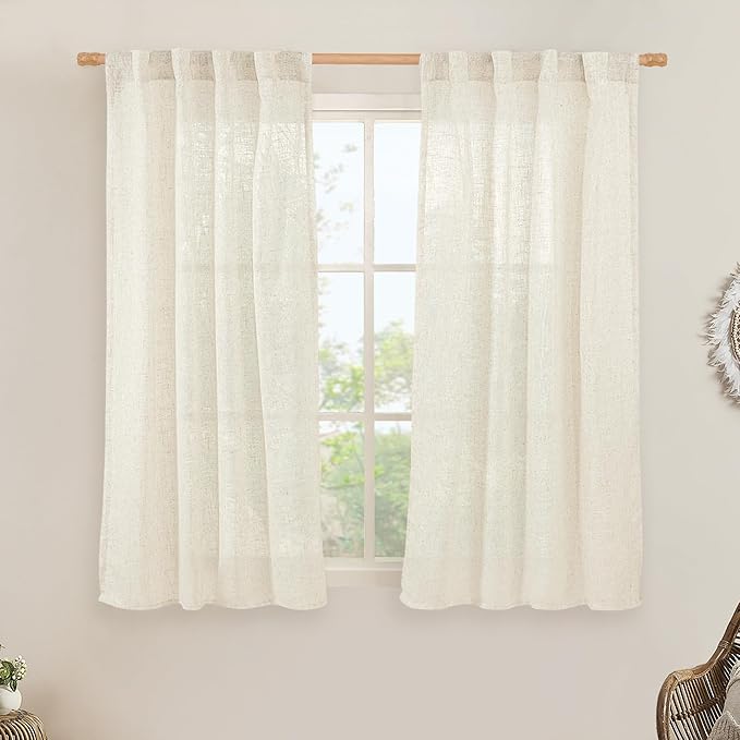 LAMIT 54 inches Long Semi Sheer Linen Curtains 2 Panels, Cream Ivory Light by LAMIT