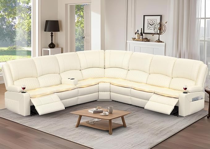 Yolsali Manual Reclining Sectional Sofa Set, 7 Seats Soft Leather Recliner by SavortheHappyMoments