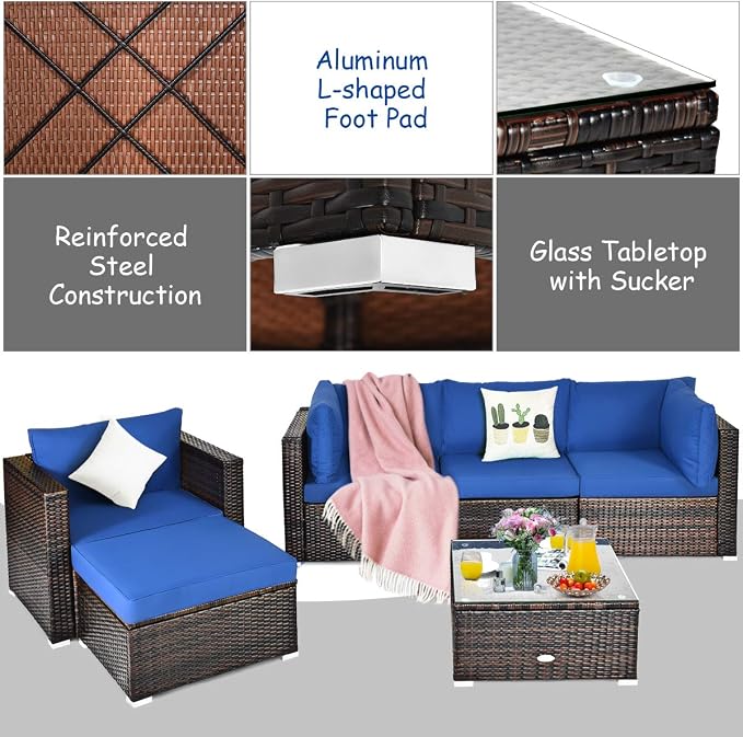 Tangkula 6 Pieces Wicker Patio Furniture Set, PE Rattan Outdoor Sectional - Image 7
