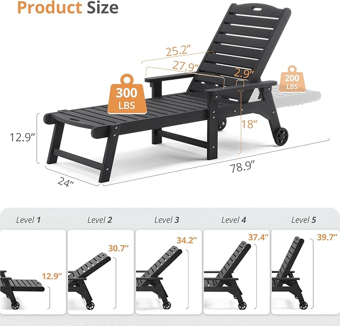 LUE BONA Lounge Chair Outdoor, HDPS Chaise Lounge Outdoor - Image 7