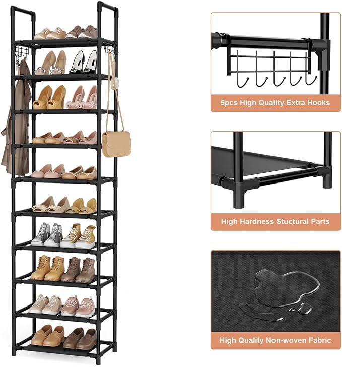 LANTEFUL 10 Tiers Shoe Rack 25 Pairs Large Capacity Tall Shoe Organizer Sturdy - Image 4