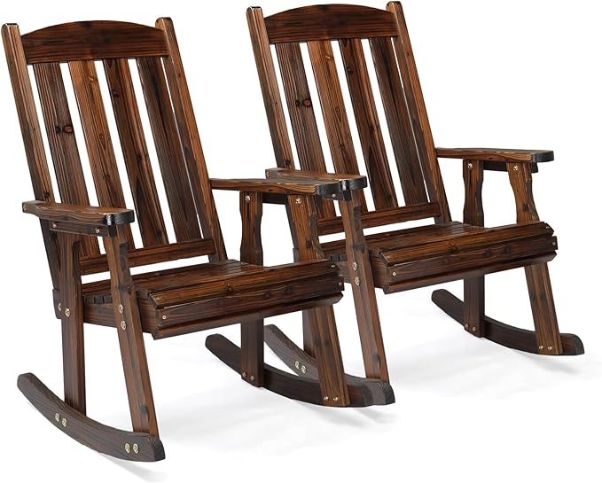 VINGLI Outdoor Rocking Chair, Heavy Duty 600 LBS Wooden Rocking Bench by VINGLI